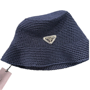 Prada Crochet Bucket Hat in a navy blue (L)