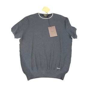 Prada short-sleeve knit top in a textured navy blue (48)