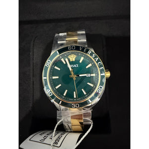 Versace Greca Force Green Dial Two-Tone Swiss Watch 42mm – New in Box