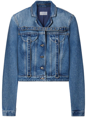 Off White Crop Denim Jacket With Belt
