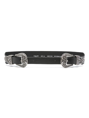 Golden Goose Golden Goose Black Washed Leather Belt With Double Silver Buckle