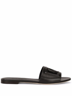 Dolce & Gabbana DG Logo Leather Flat Sandals
