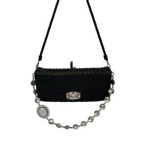 Miu Miu Matelassé Crystal-Embellished Shoulder Bag – Black (Excellent Condition)