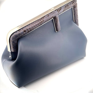 Fendi Frame Top Handle Bag with Python Trim – Blue