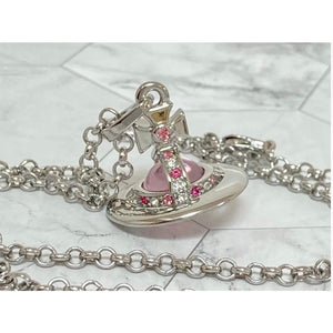 Vivienne Westwood Necklace Tiny Orb Silver Pink  2.3cm