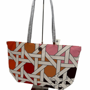 Tory Burch Nylon Printed Tote in the Pink/Red Basketweave color pattern
