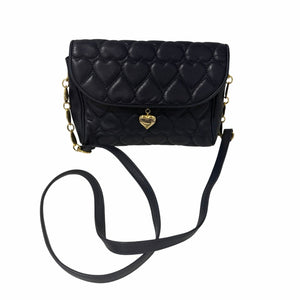 Vintage Moschino Heart-Quilted Crossbody Bag – Navy & Gold Tone