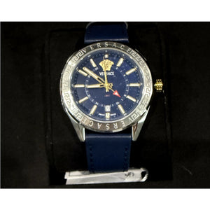 Versace V-Code GMT Quartz Blue Dial Men's Watch (Model: VEAFA0124)