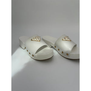 Prada Saffiano Patent Leather Slides in white #11 Size 7