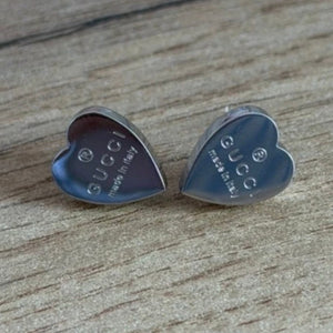 Gucci Trademark Heart-Shaped Sterling Silver Stud Earrings