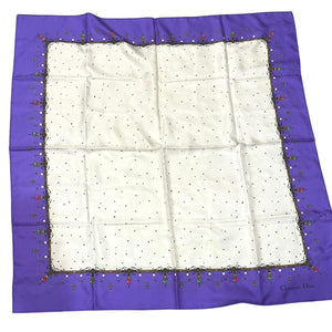 Christian Dior Silk Square Scarf Purple Ivory Jewel & Dot Print
