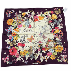 Salvatore Ferragamo Dolly Silk Scarf Barolo Ivory Floral Butterfly Print NWT