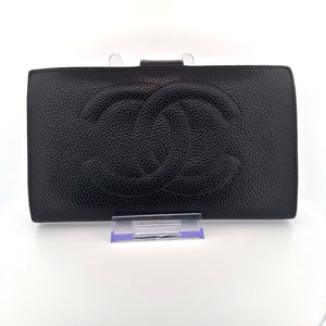 Chanel Classic Caviar Leather Long Wallet – Black with Gold Accents