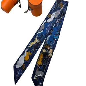 Hermes "Mille et Un Lapins" Silk Twilly Scarf SG