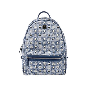 MCM Stark Backpack in a blue denim-style monogram finish