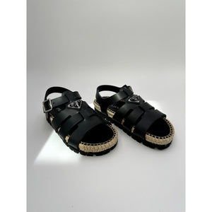 Prada Black Rubber Triangle Logo Espadrille Fisherman Sandals #7 Size 36/6 (Runs 1/2 Larger)