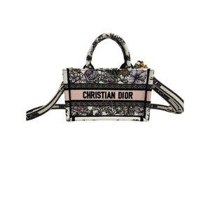 MINI DIOR BOOK TOTE WHITE MULTICOLOR D-FLORAL EMBROIDERY