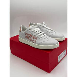 Ferragamo Achille Venna Leather Sneakers in Ice Grey/Rose Calf