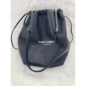 Saint Laurent Paris Nuxx Drawstring Chain Shoulder Bag – Navy Smooth Leather with Silver Hardware