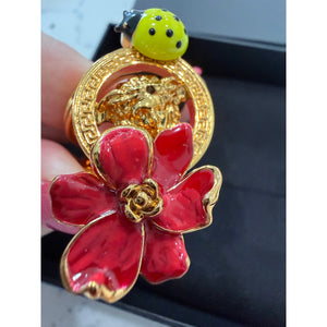 Versace Strawberry Garden Medusa Enamel Flower & Ladybug Gold-Tone Ring
