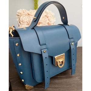 Michael Kors Manhattan Medium Leather Satchel in a dark blue/chambray hue