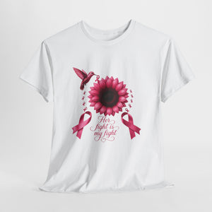 Breast Cancer Awareness Tee — "Her Fight Is My Fight" Pink Ribbon Sunflower