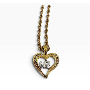 Vintage Nina Ricci Crystal Heart NR Pendant Necklace – Gold Tone