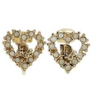 Christian Dior rhinestone heart logo earrings clip on