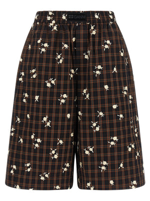 Ganni Check Flower Bermuda Shorts
