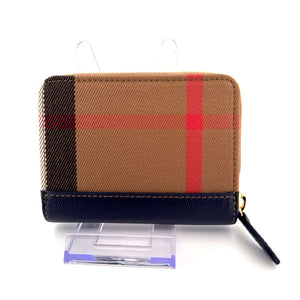 Burberry Vintage Check Zip-Around Compact Wallet with Navy Leather Trim
