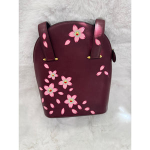 ONE OF A KIND Cartier Vintage Burgundy Leather Tote with custom murakami flower art