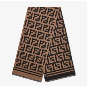 Fendi FF wool-and-silk rectangular scarf in brown and black