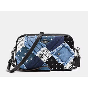 Coach Canyon Quilt Denim Patchwork Crossbody Clutch Bag