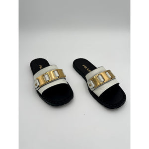 Prada Leather Chain-Link Accents Slides #15 Size 37/7
