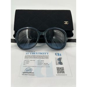 Oversized Chanel Sunglasses with Blue Printed Frames and Official Authentication