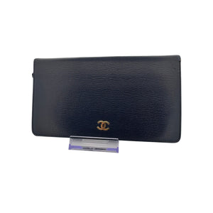 Chanel Classic Navy Blue Caviar Long Wallet with Gold CC Logo