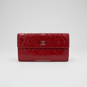 Chanel Patent Camellia Embossed Wallet Red