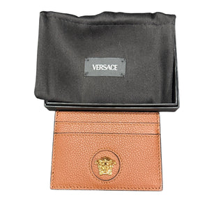 Versace Elegant La Medusa Calf Leather Card Holder in brown