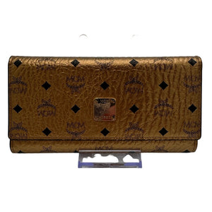 MCM Metallic Bronze Visetos Coated Canvas Trifold Long Wallet.
