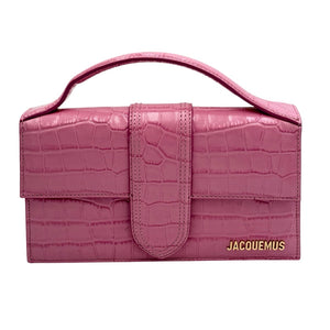 JACQUEMUS Le Bambino Long shoulder bag in a pink crocodile-embossed calfskin leather